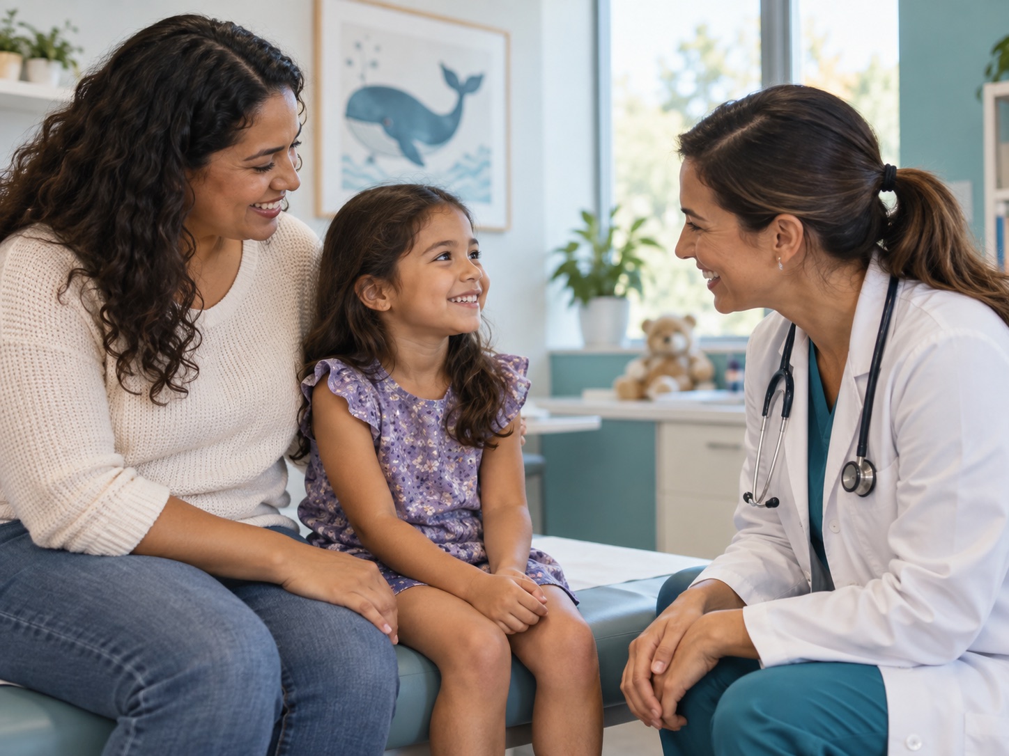 Illustrative image of a parent and child speaking with a pediatrician